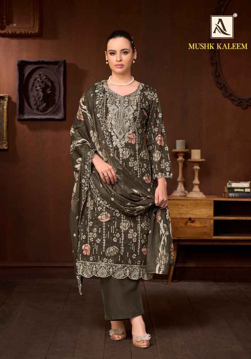 Mushk Kaleem By Alok Cambric Cotton Foil Printed Dress Material